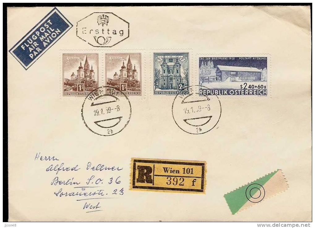 Austria 1959  Bauwerke  1s.  (reco-brief) FDC - Briefe U. Dokumente