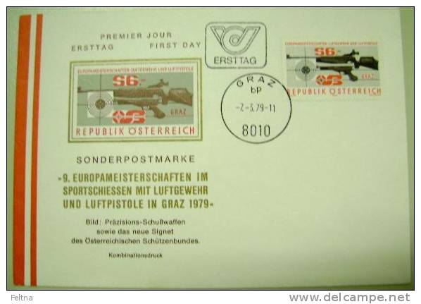 1979 AUSTRIA FDC 9th EUROPEAN CHAMPIONSHIP IN SHOOTING WITH AIR RIFLES IN GRAZ - Shooting (Weapons)