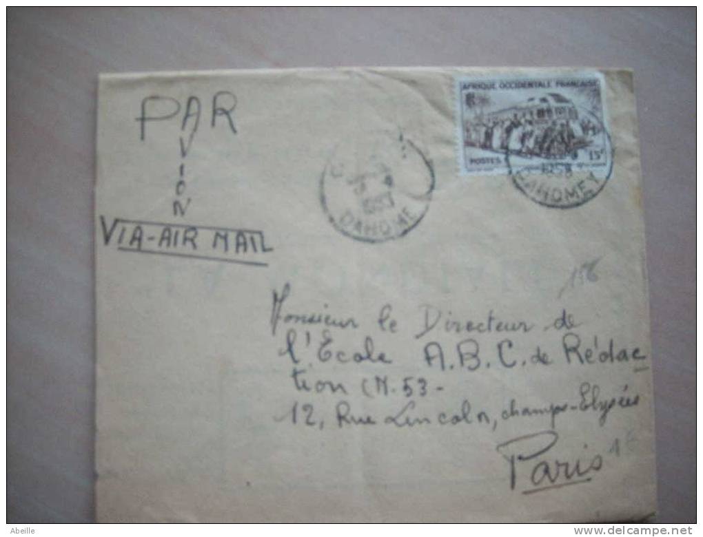 16/156  LETTRE   DAHOMEY   TIMBRES AOF - Cartas & Documentos