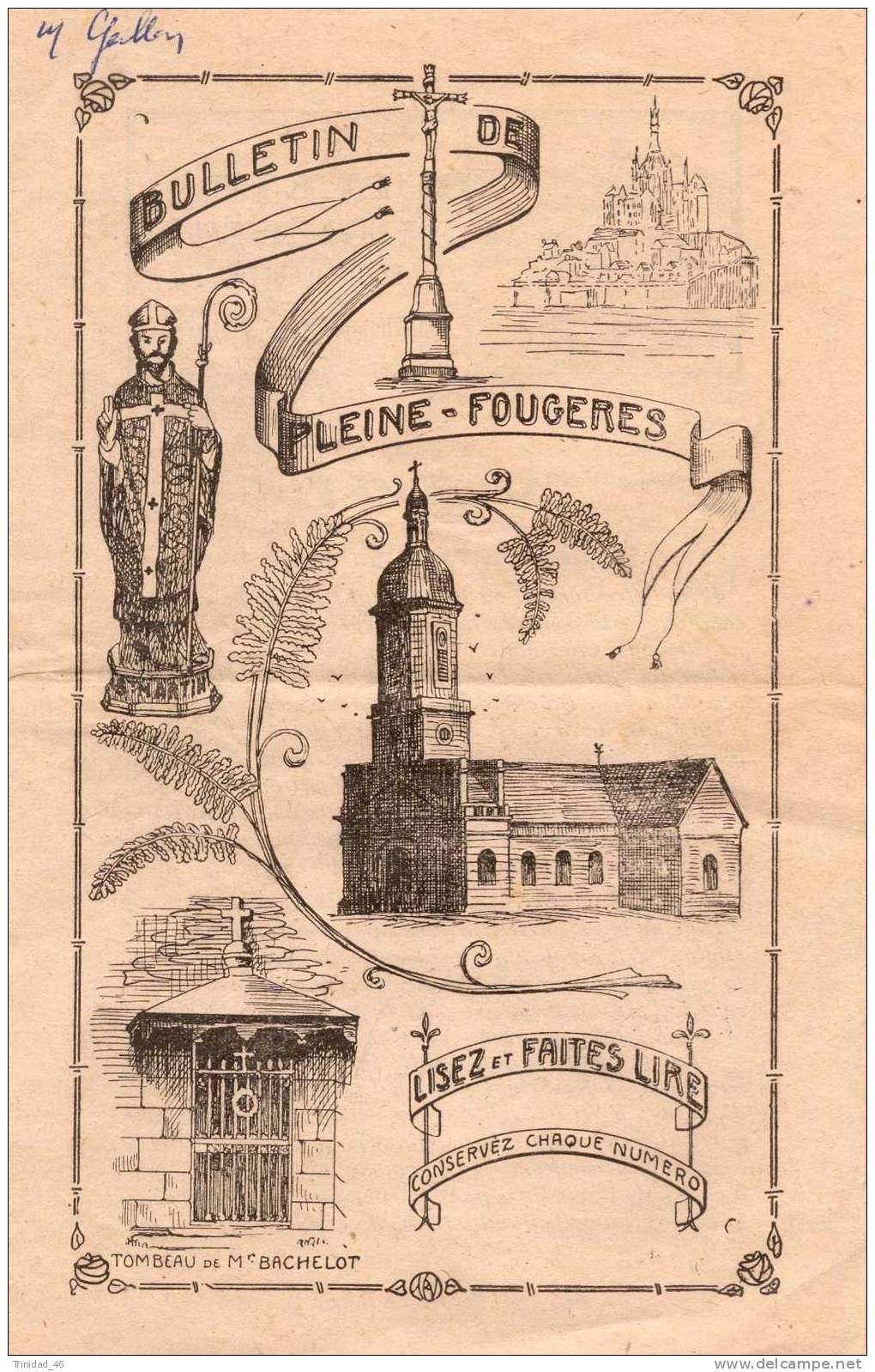 PLEINE FOUGERES 35 ( BULLETIN PAROISSIAL DE 1952 )  TRES BON ETAT ! ! ! - Religion & Esotérisme