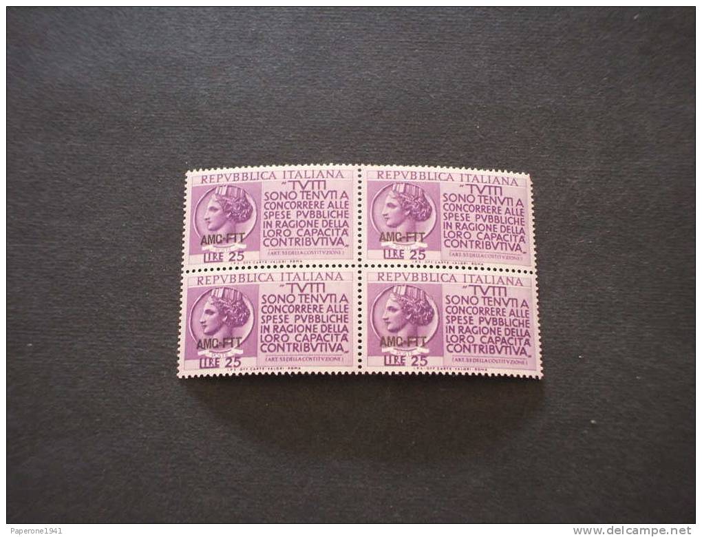 TRIESTE A-1954 REDDITO L. 25 IN QUARTINA, NUOVI(++). - Mint/hinged