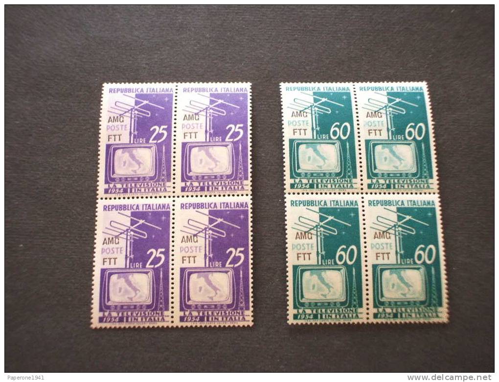 TRIESTE A-1954 TELEVISIONE 2v. IN QUARTINE(BLOCK OF FOUR)- NUOVI(++). - Mint/hinged