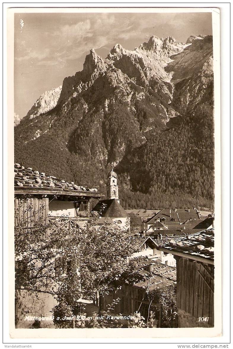 AK 104 Mittenwald A. Isar 939 M Mit Karwendel 07.7.41 - 17 MITTENWALD Mit Geige Im Stempel Nach Zeulenroda In Thüringen - Mittenwald