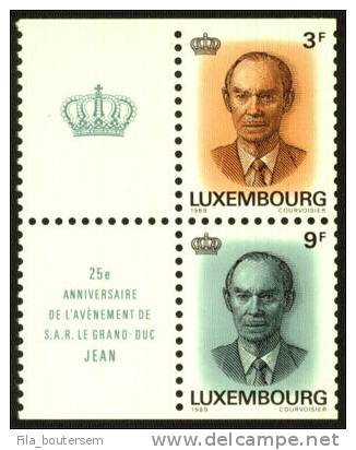 LUXEMBOURG : 18-09-1989 (**) MNH  Set Out Of Booklet - 25th Anniv.of The Accession Of Grand Duque Jean. - Neufs