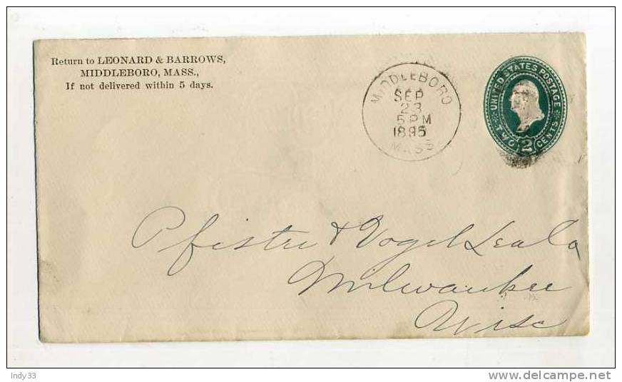 - ETATS UNIS . ENTIER POSTAL ...1900 .  ENVELOPPE DE 1895 . CIRCULATION INTERIEURE - ...-1900