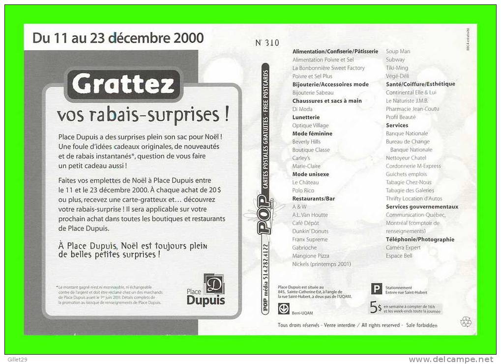 PÈRE NOEL - PLACE DUPUIS - GRATTEZ VOS RABAIS-SURPRISES ! EN 2000 - - Santa Claus