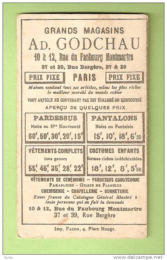 IMAGE 6X10 . LE MAL DE MER . PUB GRANDS MAGASINS A. GODCHAU Vêtements . Fbg Montmartre PARIS - Autres & Non Classés