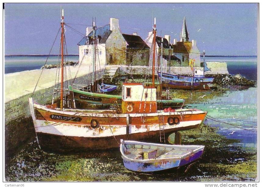 Bateaux - Peinture De J.P Bertaux Marais - Fishing Boats