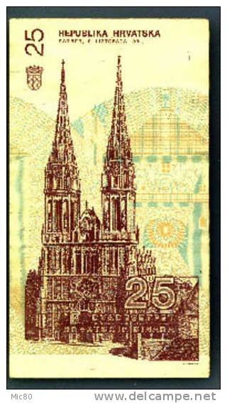 Billet Croatie 25 Dinara 1991 Ttb+ - Croatie