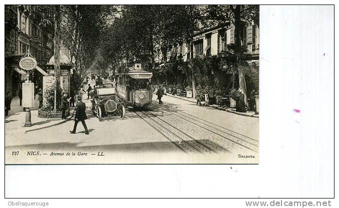 06 - NICE -AVENUE DE LA GARE  ANIMATION - VOITURE ANCIENNE -TRAMWAY BEAU PLAN  N127 LL - Transport Ferroviaire - Gare