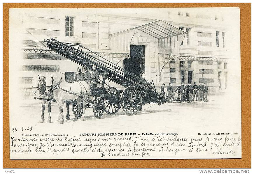 Collection CARTES D´AUTREFOIS " Sapeurs Pompiers De PARIS "  1903 - Ile-de-France