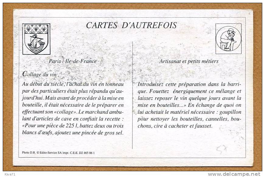 Collection CARTES D´AUTREFOIS " Paris, Marchand D'articles De Caves "  1900 - Ile-de-France