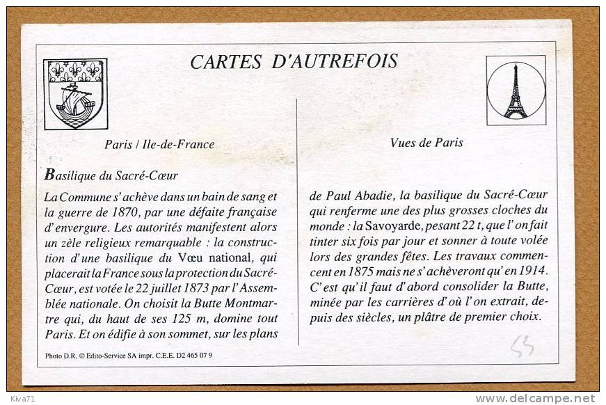 Collection CARTES D´AUTREFOIS " Paris, Bailique Du Sacré Coeur "  1900 - Ile-de-France