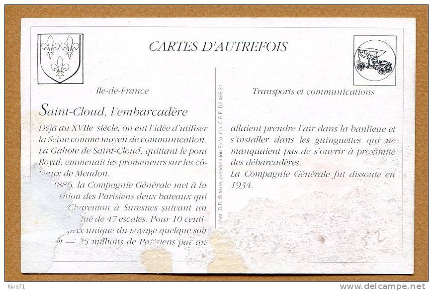 Collection CARTES D´AUTREFOIS " Paris, Saind Cloud "  1900 - Ile-de-France