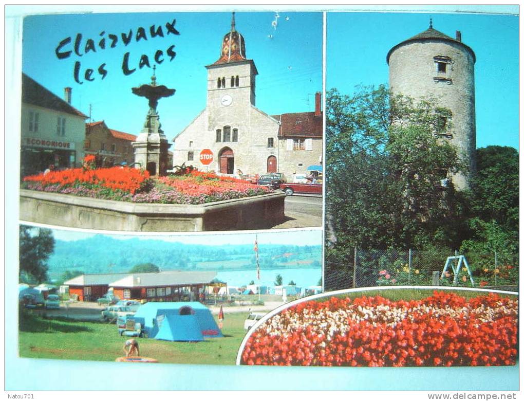 V3-39-jura-clairvaux Les Lacs-multivues-tour-eglise-fontaine- Camping- - Clairvaux Les Lacs