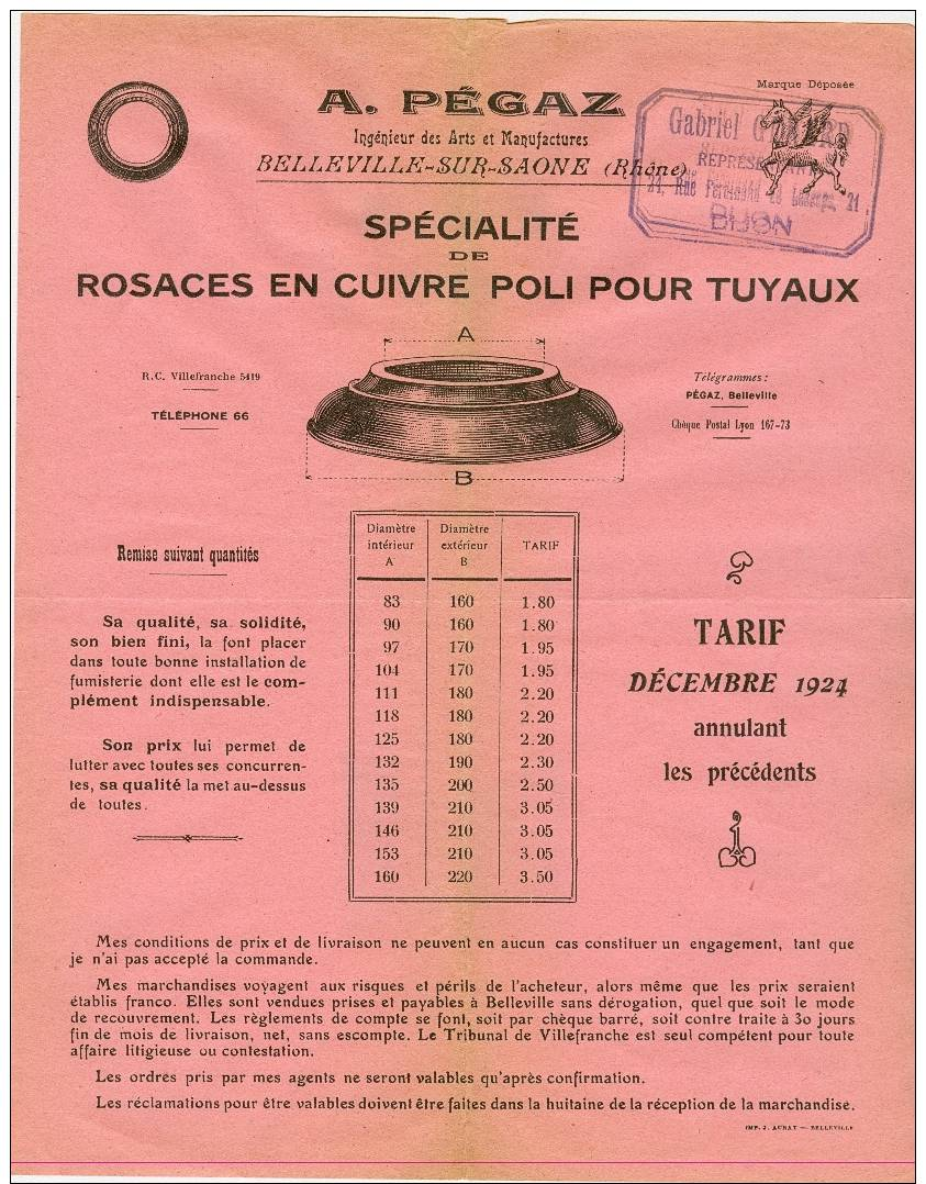 Facture Lettre-a Pégaz-belleville Sur Saone(rhone)- - 1900 – 1949