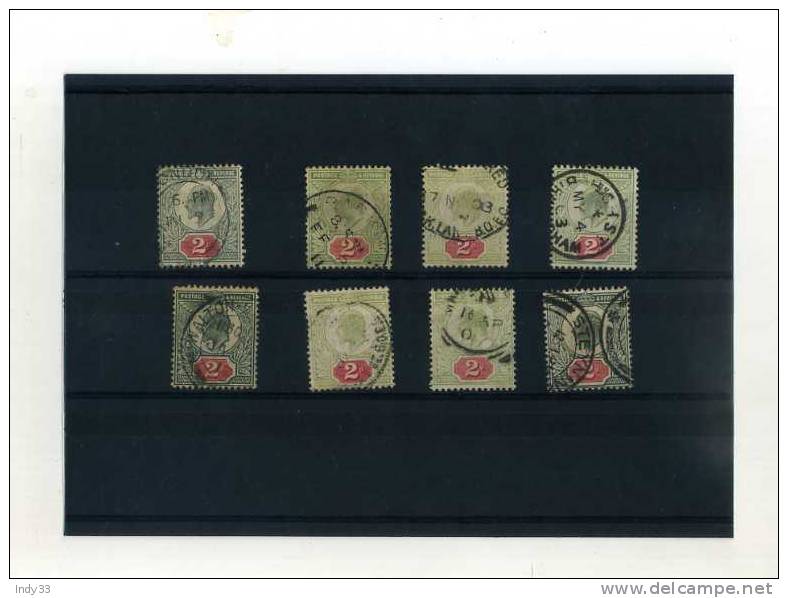 - GRANDE BRETAGNE . ENSEMBLE DE TIMBRES VARIANTES DU 2d 1902 - Oblitérés