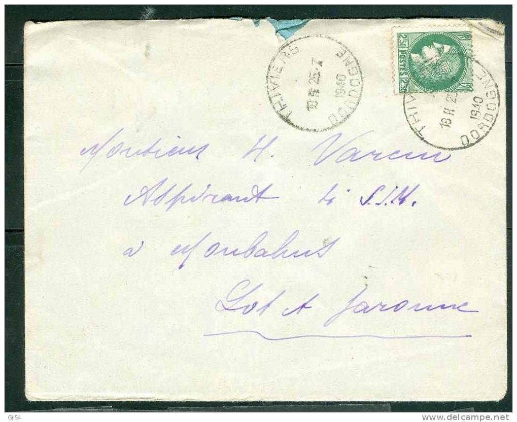 Yvert N°375A Seul Sur Lettre De Thivier (dpt 24 ) En 1940 - AA6015 - Brieven En Documenten