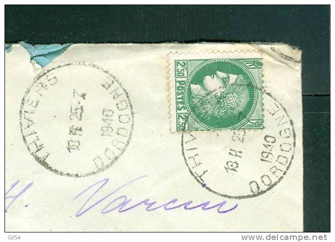 Yvert N°375A Seul Sur Lettre De Thivier (dpt 24 ) En 1940 - AA6015 - Storia Postale