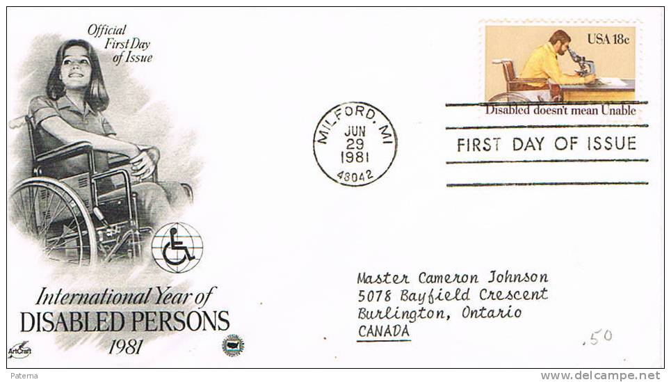 F.D.C. MILFORD . MI ( USA) 1981, Disabled - 1981-1990