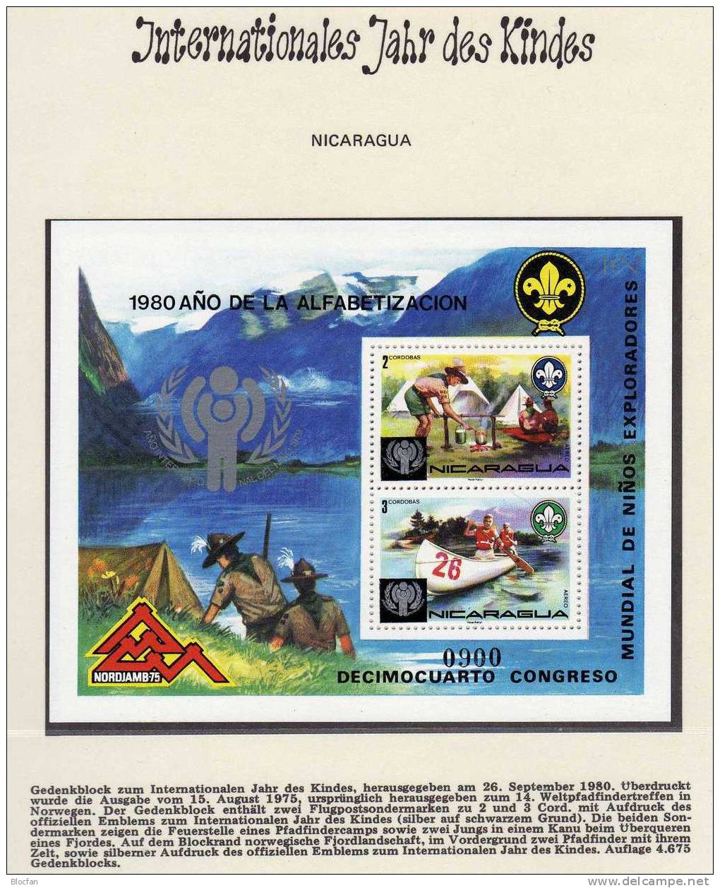 Jahr Des Kindes + Pfadfinder 1980 Nikaragua Block 120 ** 30€ Aufdruck Silber - Nicaragua