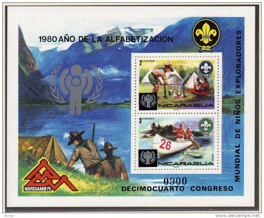 Jahr Des Kindes + Pfadfinder 1980 Nikaragua Block 120 ** 30€ Aufdruck Silber - Nicaragua