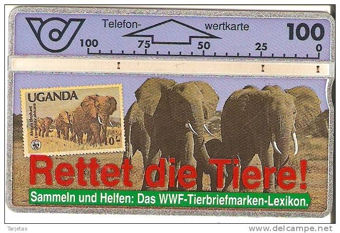 TARJETA DE AUSTRIA DE VARIOS ELEFANTES, SELLO UGANDA  WWF (ELEPHANT-STAMP) - Austria