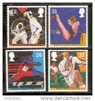 Great Britain 1991 Sports Fencing Hurdling Diving Rugby Sc 1378-81 4v MNH # 3047 - Escrime