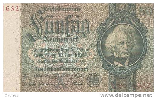 BILLETS DE 50 MARKS EMIS A BERLIN LE 30 MARS 1933 - 50 Mark