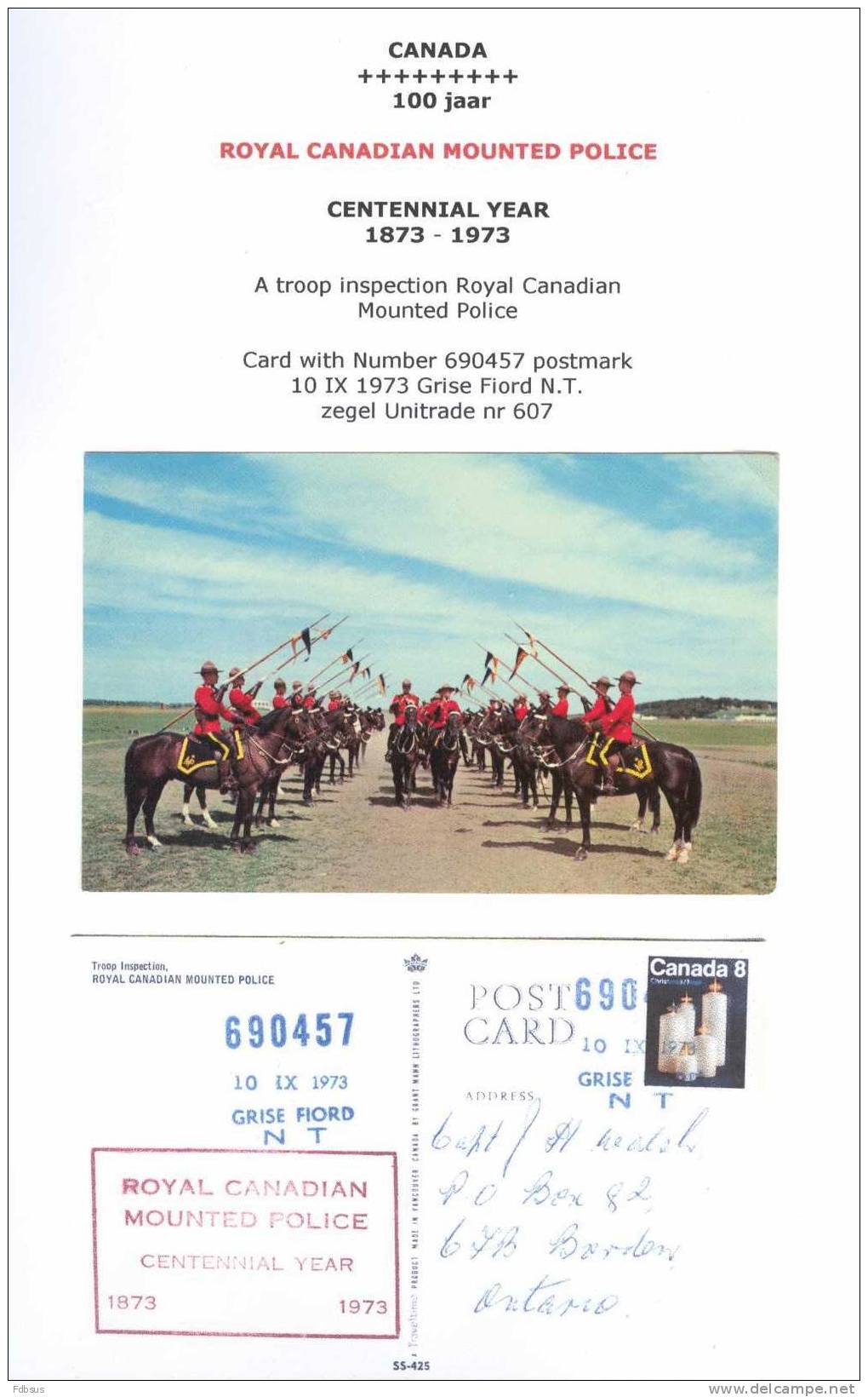 1973 - 100 YEAR ROYAL CANADIAN MOUNTED POLICE   See Scan - Police - Gendarmerie