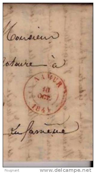 BELGIQUE, 1841:Précurseur:NAMUR Pour MARCHE.Oblit.Namur Double Cercle Rouge.Verso:idem MARCHE. - 1830-1849 (Belgica Independiente)