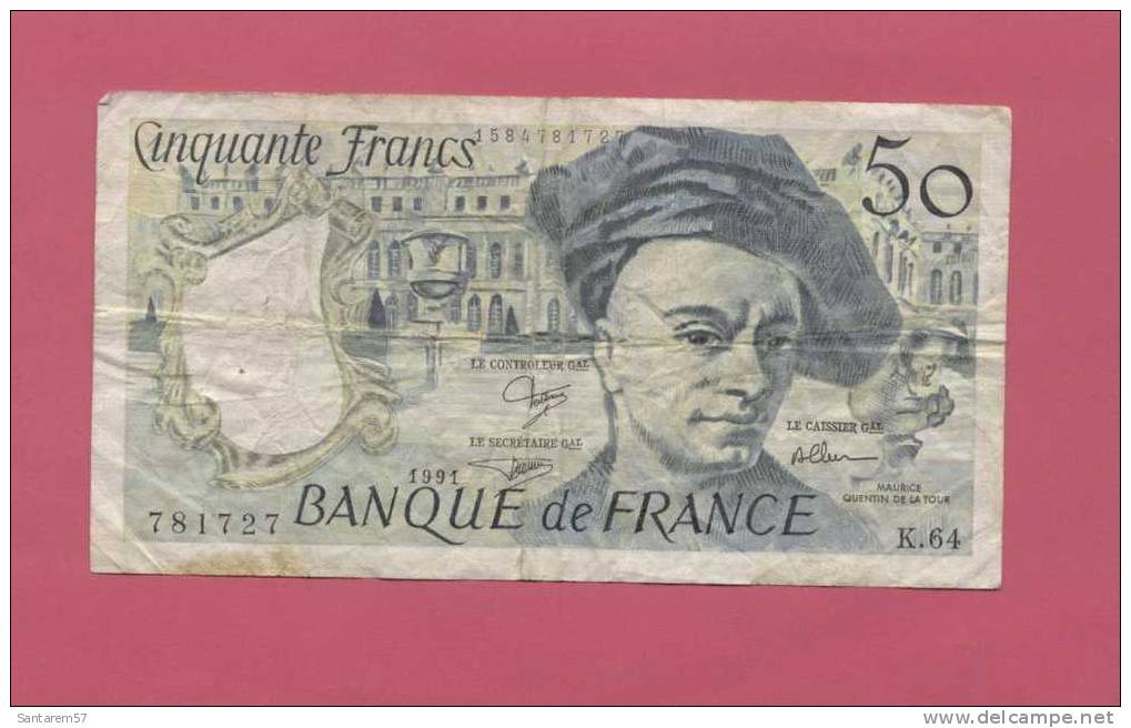 Billet De Banque Nota Banknote Bill 50 Cinquante Francs Maurice Quentin De La Tour FRANCE 1991 - 50 F 1976-1992 ''Quentin De La Tour''