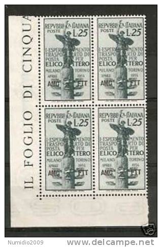 1954 TRIESTE A ELICOTTERO QUARTINA MNH ** - RR6039-8 - Nuovi