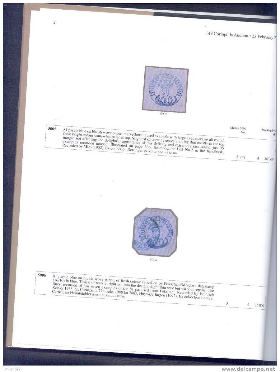 ROMANIA, "CORNELIA COLLECTION" Corinphila Auction Catalog 2007 - Cataloghi Di Case D'aste