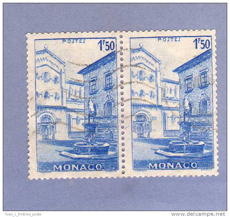 MONACO TIMBRE N° 276 OBLITERE PLACE SAINT NICOLAS 1F50 OUTREMER PAIRE HORIZONTALE - Used Stamps