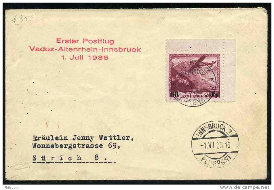 Erste Postflug VADUZ-Altenrhein-Innsbruc K 1 Juli 1935   Schone Brief Belle Lettre - Aéreo