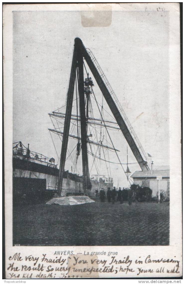 BELGIUM ANVERS - La Grande Grue (soulevant 150 Tonnes) - EARLY CARD SUPERBE !! DUPLEX POSTMARK LONDON NW 11 - Antwerpen