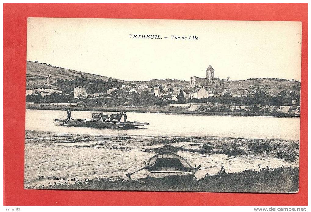 VETHEUIL - Vue De L' Ile ( Bac De Traversée Avec Charette Cheval ) - Vetheuil