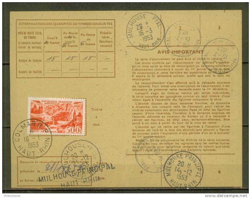 FRANCE PA  N° 27 Obl. S/carte D´abonnement  (rare) - 1927-1959 Lettres & Documents