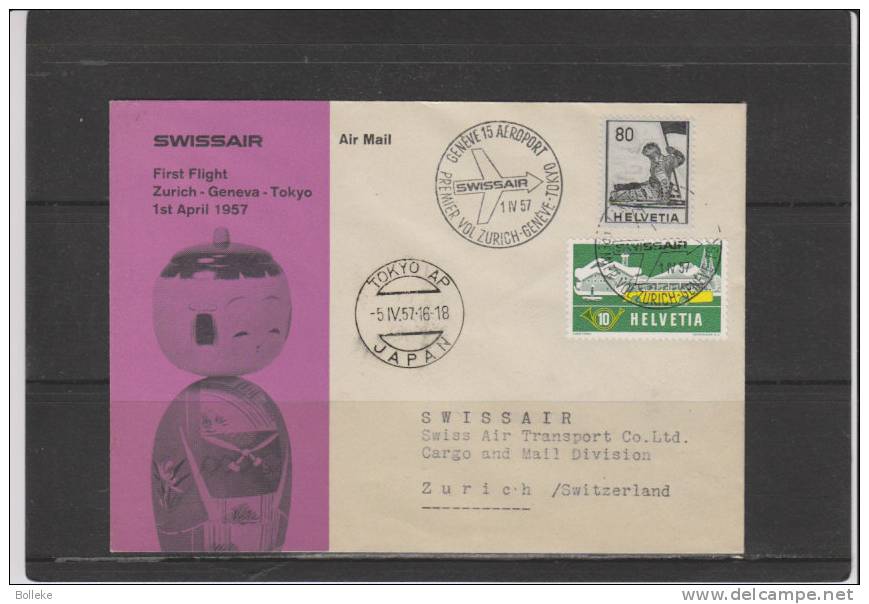 Suisse  -  Drapeaux  -  Lettre De 1957  -  1 Er Vol Zürich - Genève - Tokyo - Briefe U. Dokumente