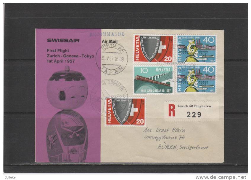 Suisse  -  Ponts  -  Lettre Recommandée De 1957  -  1 Er Vol Zürich - Genève - Tokyo - Storia Postale