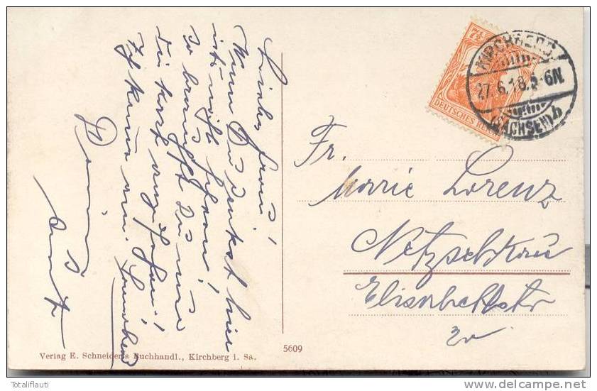 Kirchberg Sachsen Im Landkreis Zwickau An Der Haltestelle Color Belebt 27.6.1918 Gelaufen - Zwickau