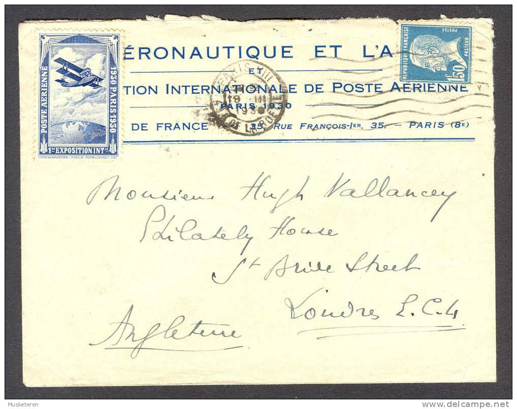 France L´Aéronautique Et L´Art 1re Exposition Internationale De Poste Aérienne Paris Label Cover 1930 Aux Angleterre - Lettres & Documents