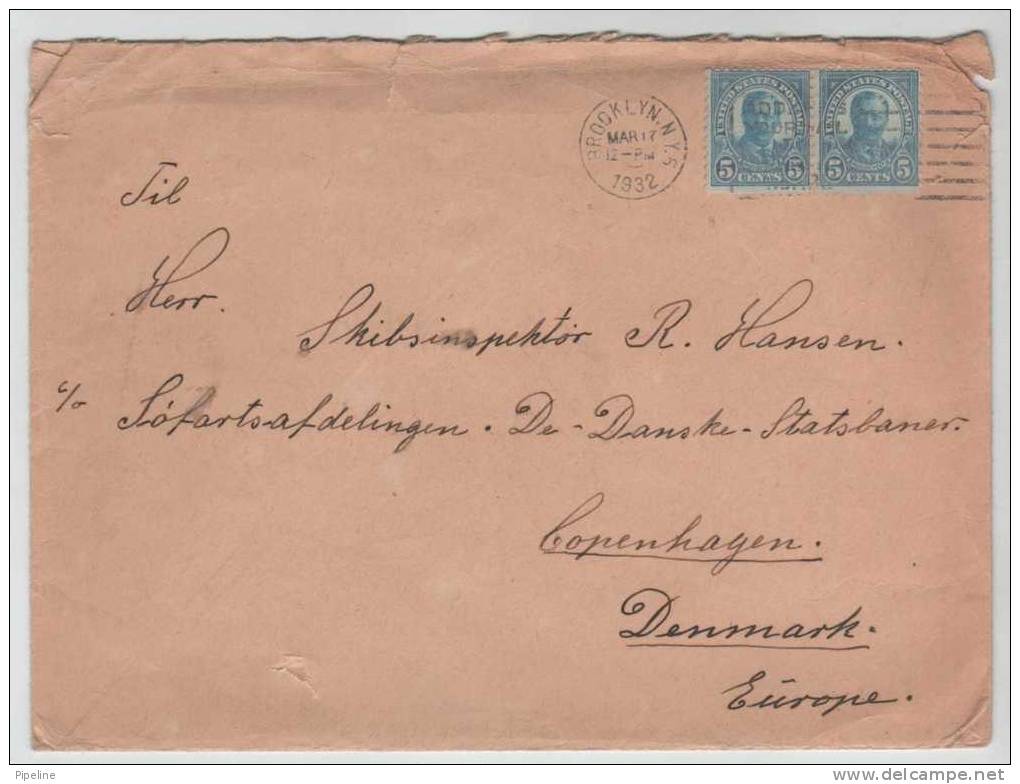 USA Cover Sent To Denmark Brooklyn N.Y. 17-3-1932 - Covers & Documents