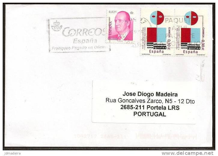 Spain Cover To Portugal With "somos Diferentes Somos Iguales" Pair Of Stamps - Storia Postale