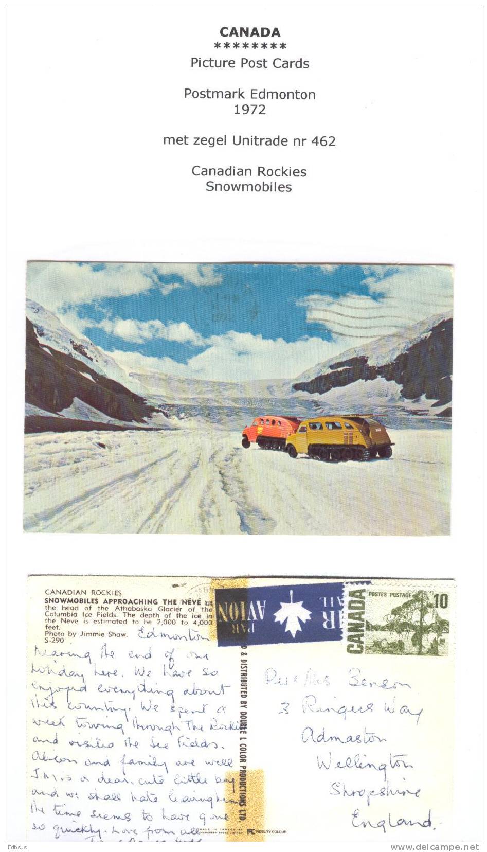 1972 - KAART VAN EDMONTON NAAR UK  See Scan - Edmonton