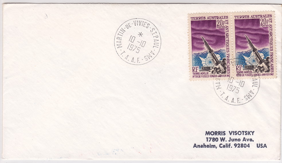 1975  Lettre Pour Les USA  Oblitération   «Martin-de-Vives-St Paul - Ams- T.A.A.F»  Yv 23 X 2 - Storia Postale