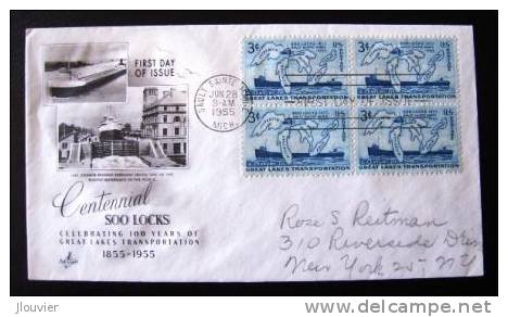 Enveloppe 1er Jour - U.S. Postage. First Day Of Issue. Centennial Soo Locks Great Lakes Transportation. - 1951-1960