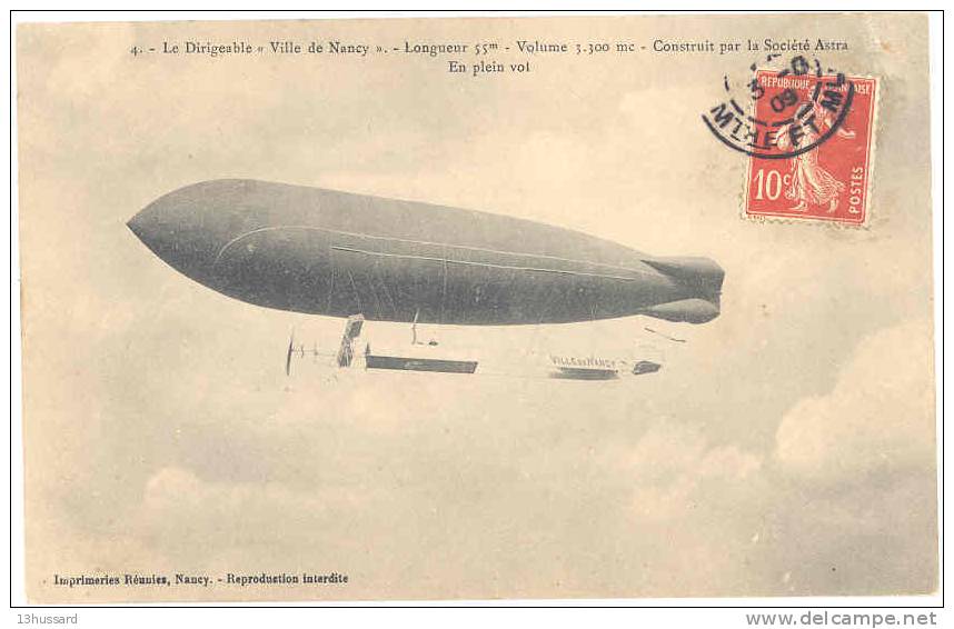 Carte Postale Ancienne Ballon Dirigeable - Ville De Nancy Construit Par La Société Astra En Plein Vol - Dirigibili