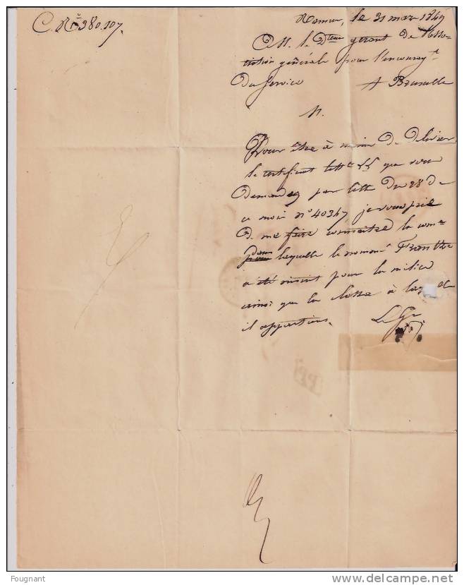 BELGIQUE : 1849:Lettre De Bruxelles Vers Namur.PP.+Asociation Générale.Franco.Cachet Bruxelles Double Cercle Bleu.+verso - Andere & Zonder Classificatie